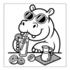 Hippo wearing sunglasses and drinking lemonade.